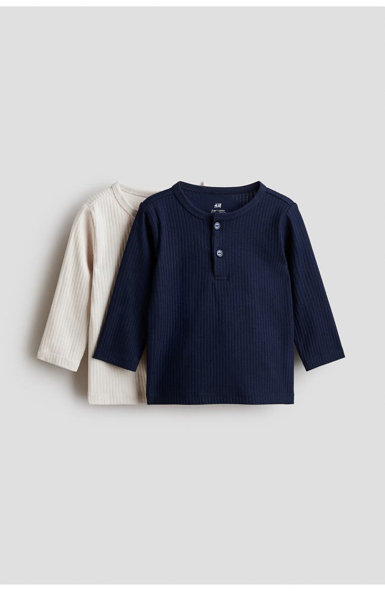 H&M 2-pack Cotton Henley Tops, Main, color, 