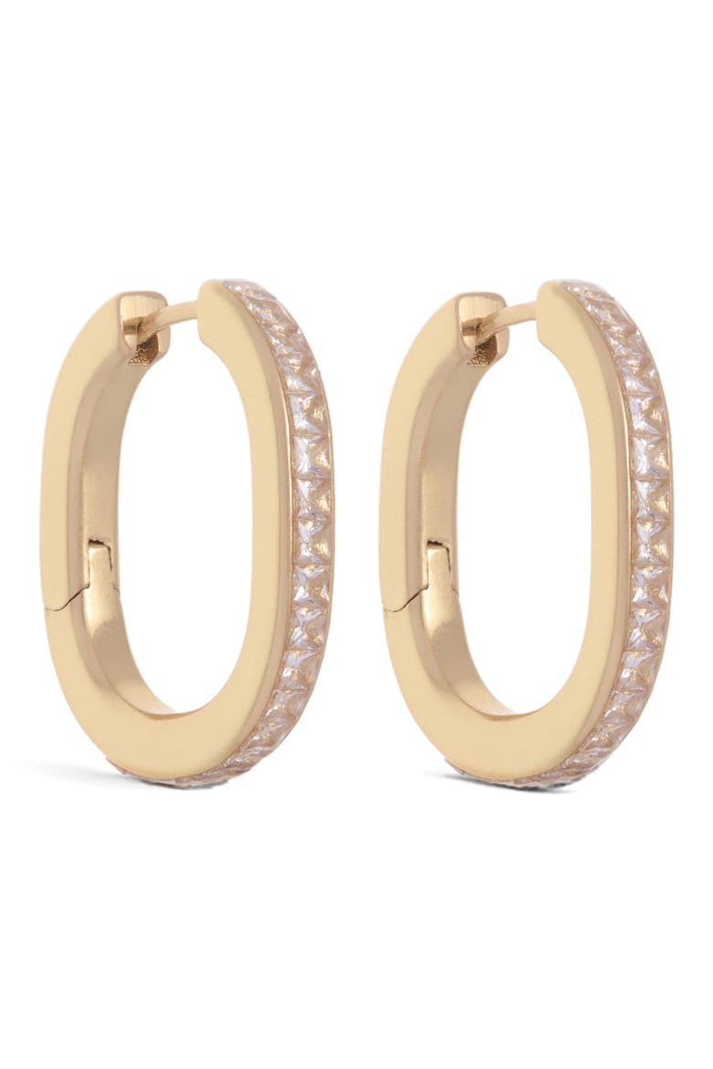 Mia Modern Cubic Zirconia Hoop Earrings, Main, color, GOLD TONE/ CLEAR CRYSTAL