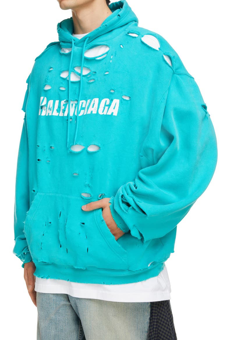 Logo Destroyed Hoodie, Alternate, color, TURQUOISE