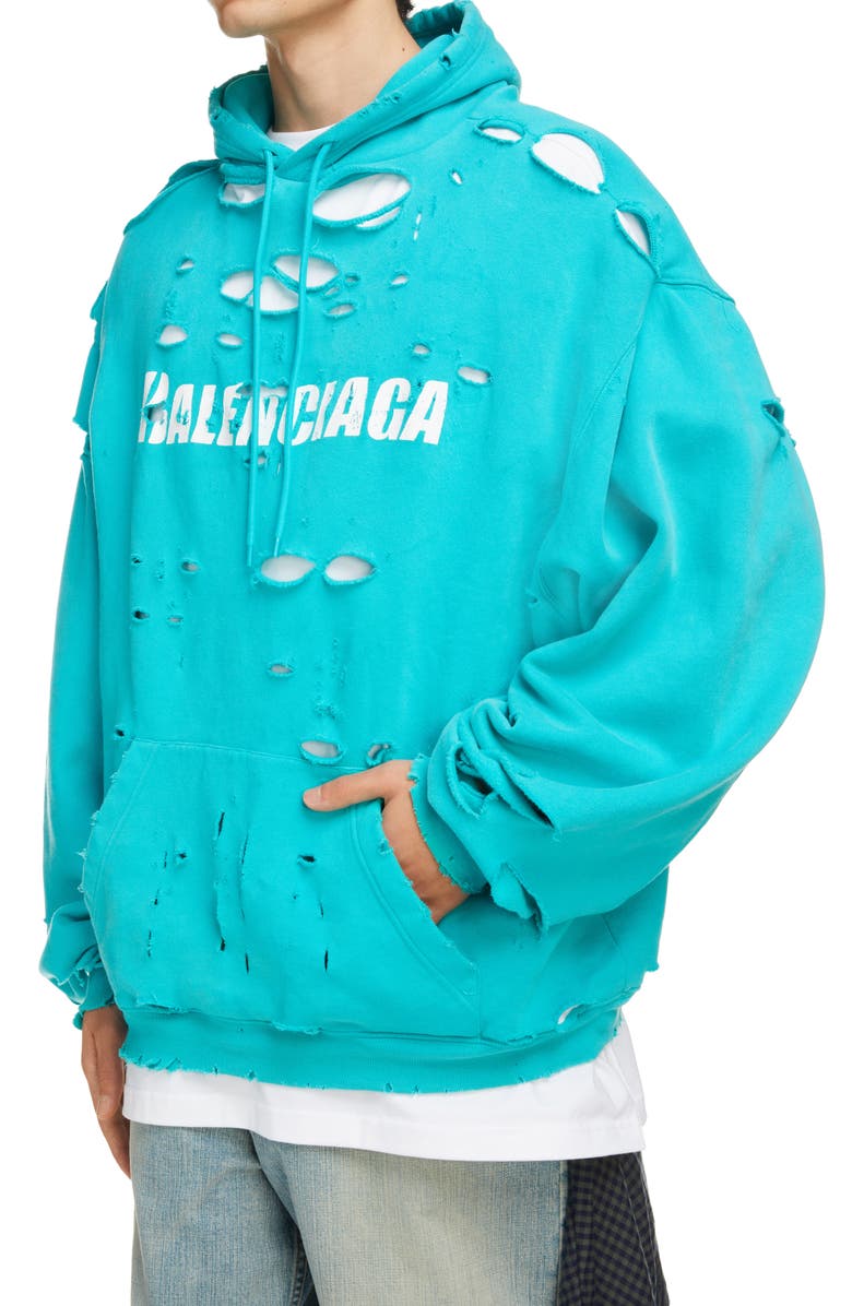 Balenciaga Logo Destroyed Hoodie, Alternate, color, 