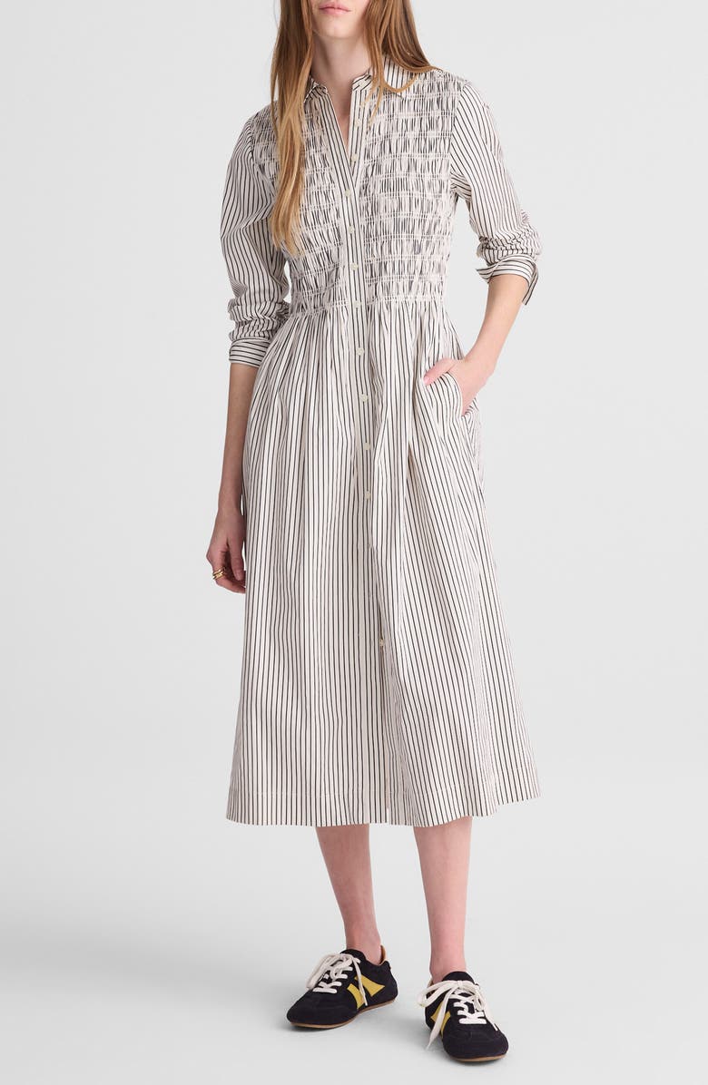 Madewell Smocked Poplin Midi Shirtdress, Alternate, color, Classic Navy