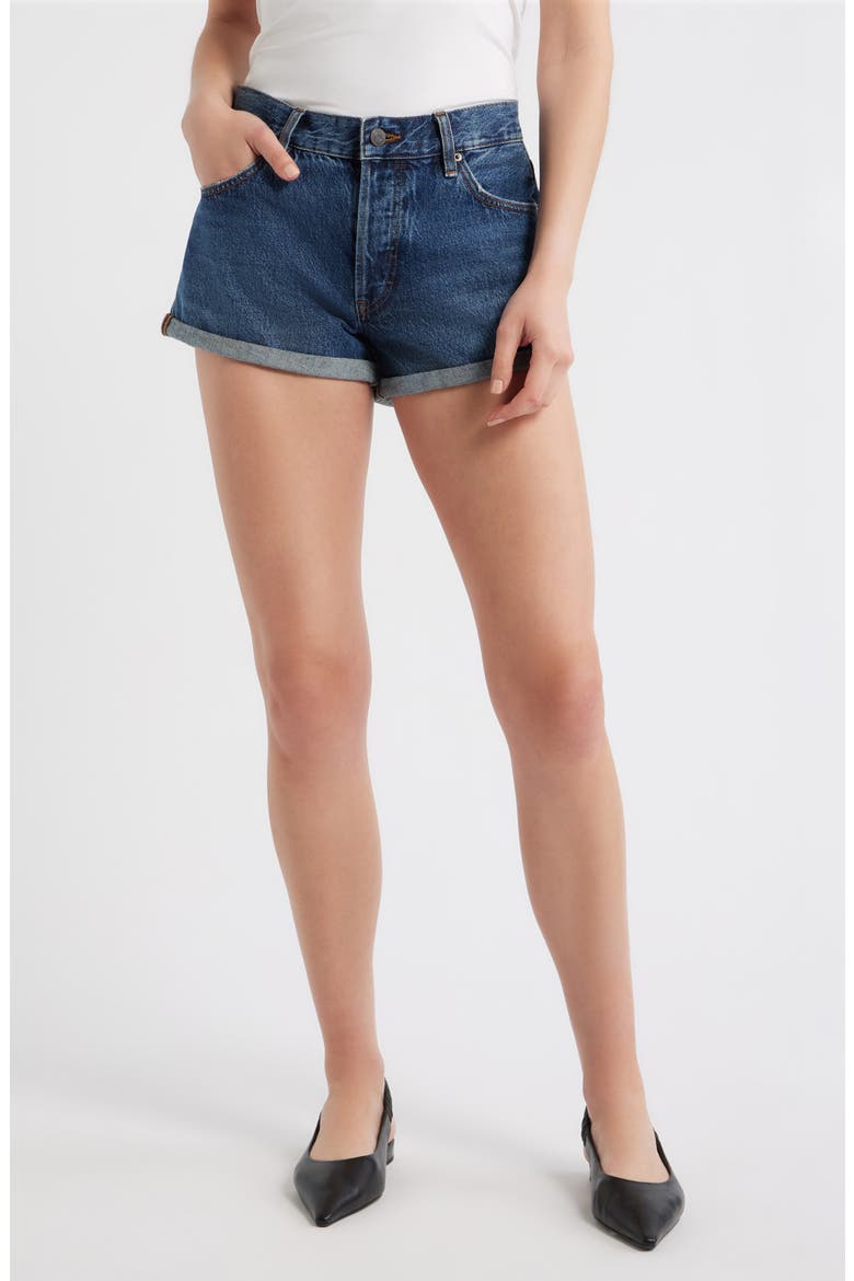 The Darling Cuffed Denim Shorts, Main, color, HONEYBEE