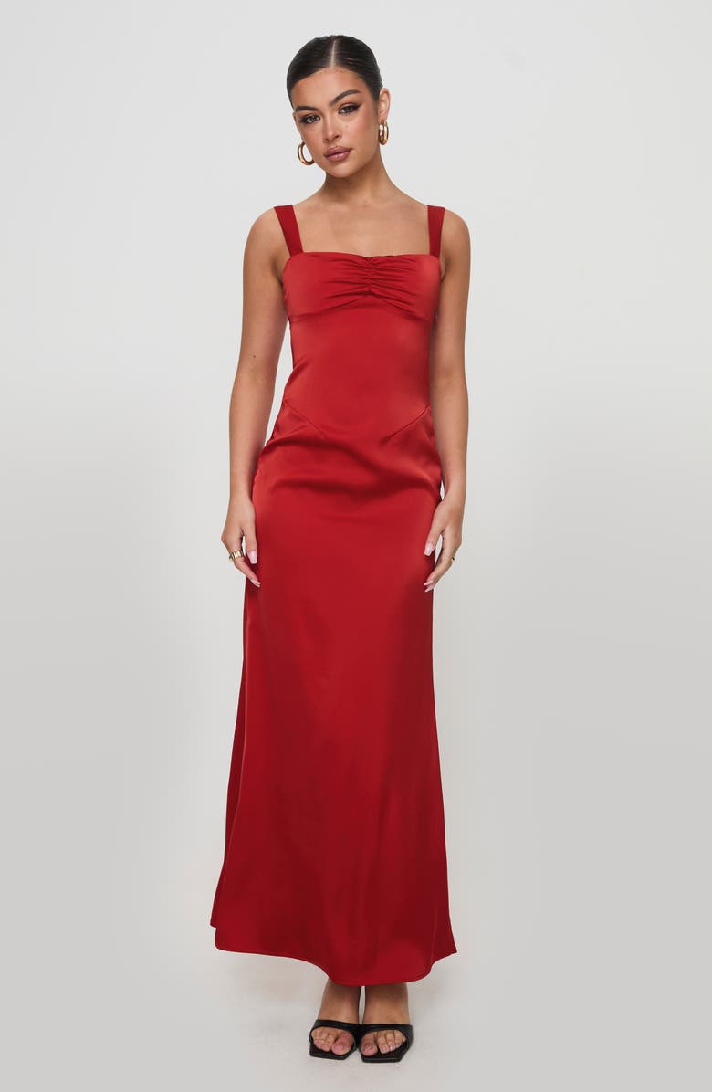 Princess Polly Strauss Satin Maxi Dress, Alternate, color, Red