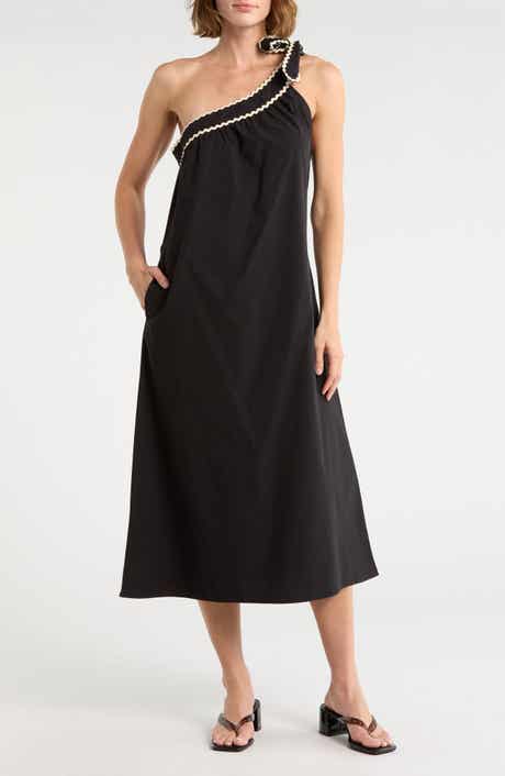 Petal & Pup Brynlee Rickrack Trim One-Shoulder Cotton Midi Dress