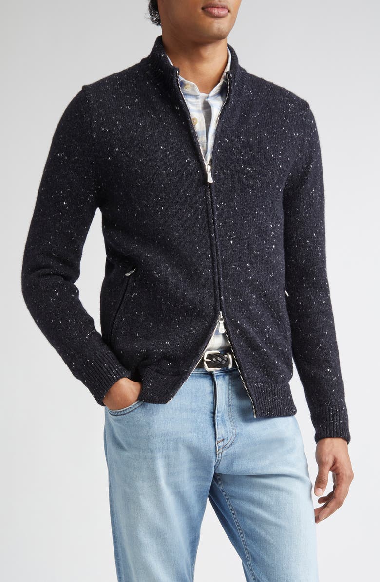 Eleventy Wool & Silk Blend Zip Cardigan, Main, color, 11N New Blue