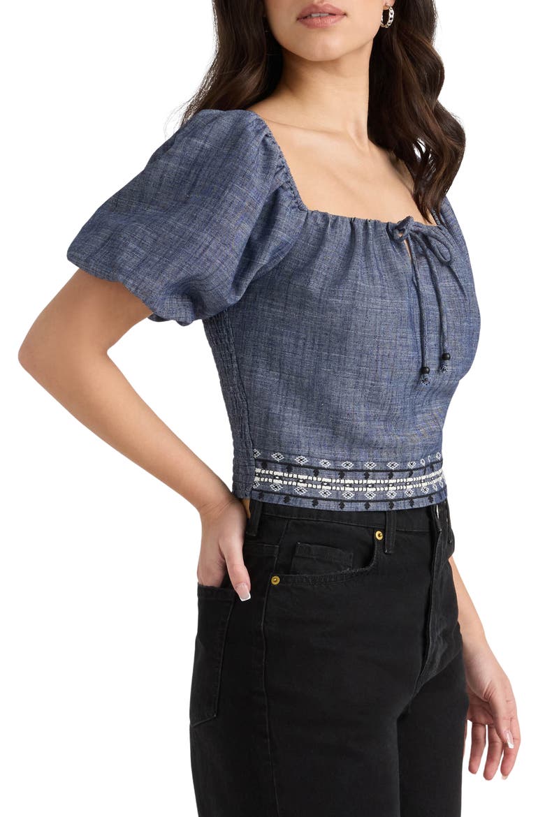 Embroidered Puff Sleeve Crop Top, Alternate, color, DENIM BLUE