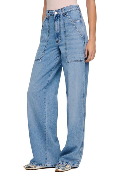 Faded wide straight-leg jeans