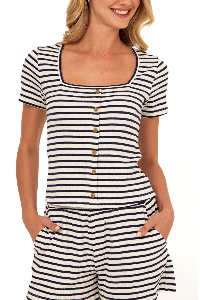 Jamila Stripe Smocked Square Neck Top, Main, color, ECRU/ STARGAZER