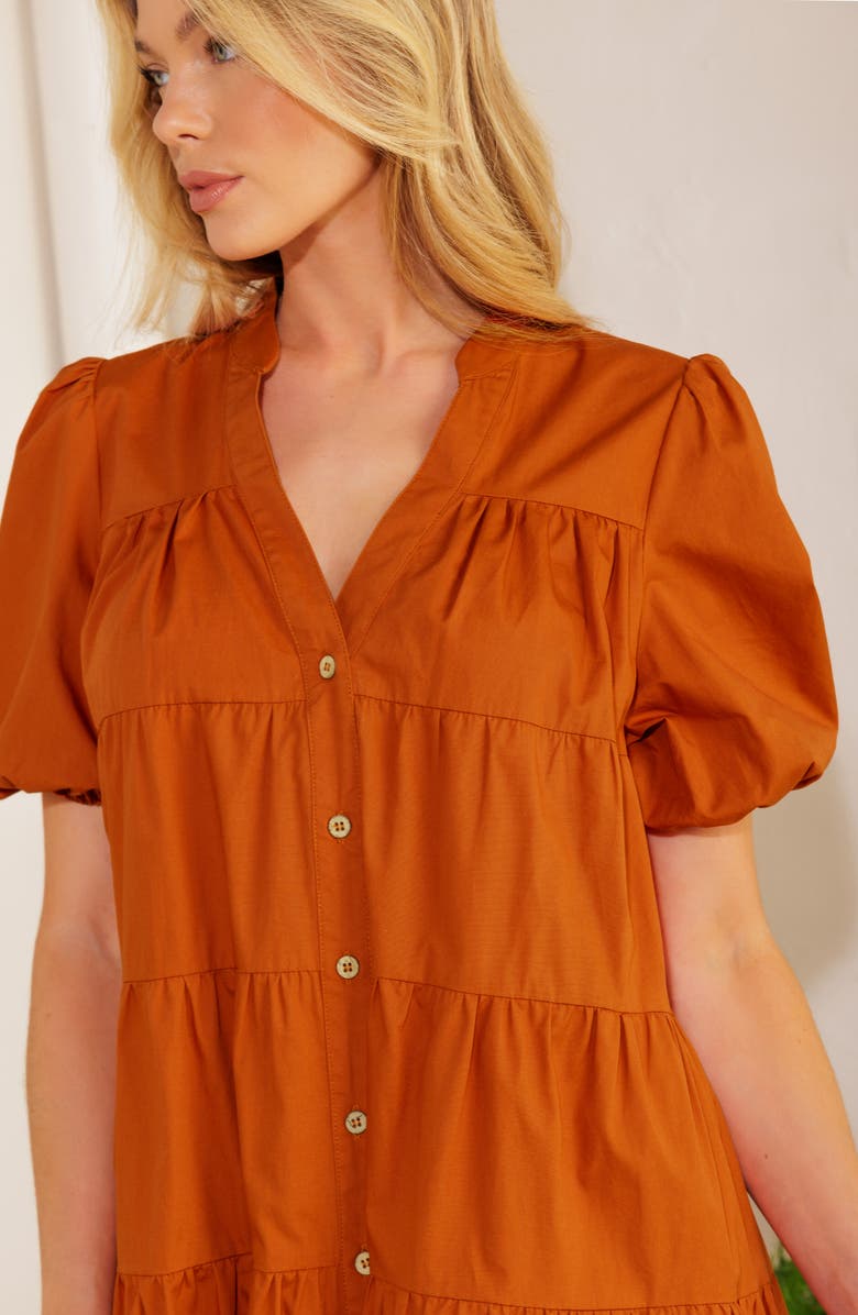 FLYING TOMATO Puff Sleeve Tiered Minidress, Alternate, color, Rust