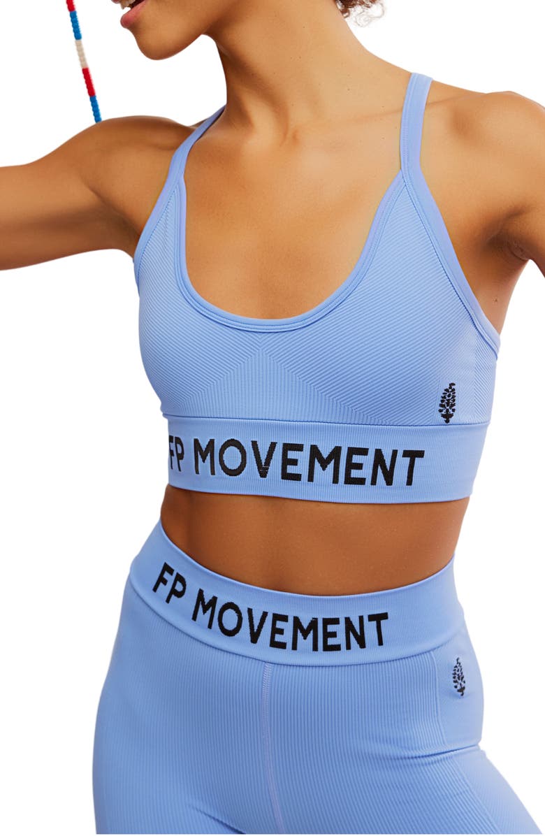 Free People FP Movement Long Haul Logo Sports Bra, Alternate, color, High Dive