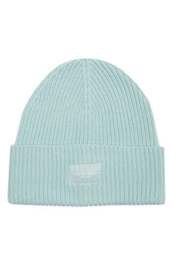 Rag & Bone Blake Logo Patch Wool Blend Rib Beanie In Green