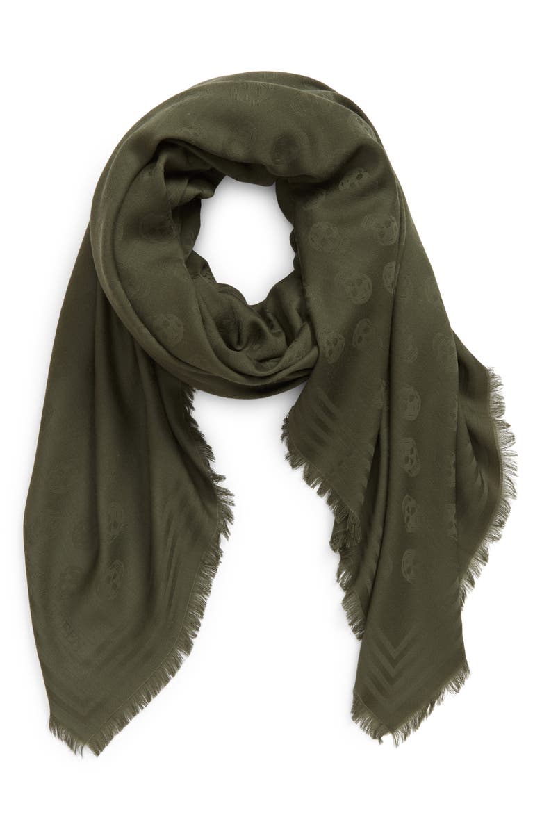 McQueen Skull Jacquard Wool Scarf, Alternate, color, 