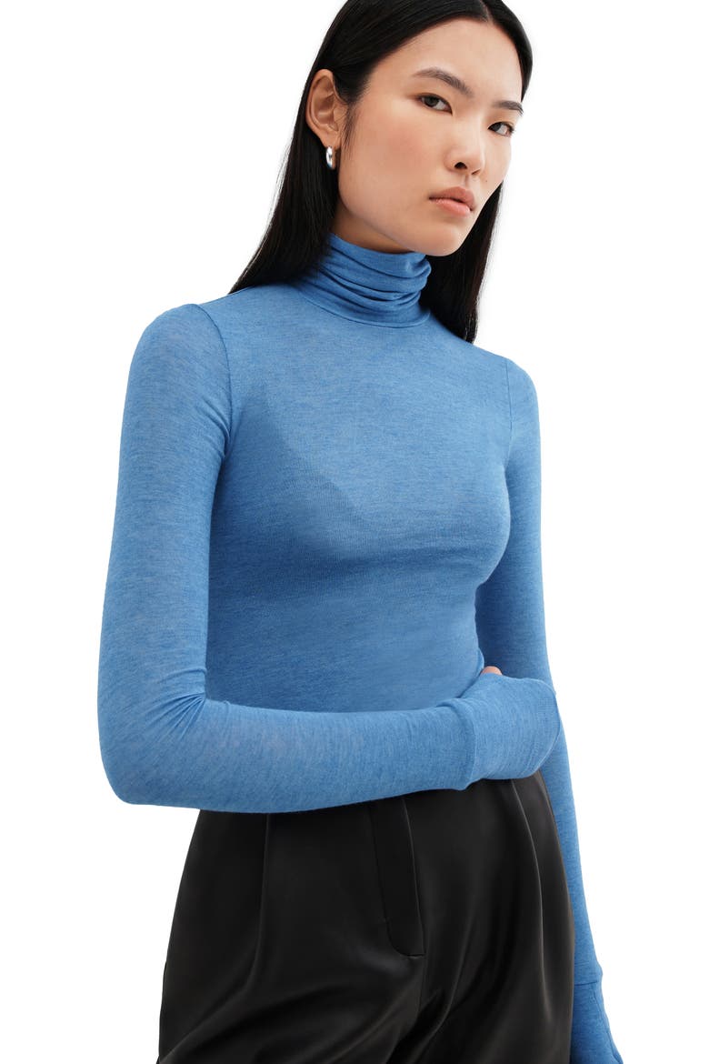 Tallin Sheer Turtleneck Top, Alternate, color, AZURE BLUE