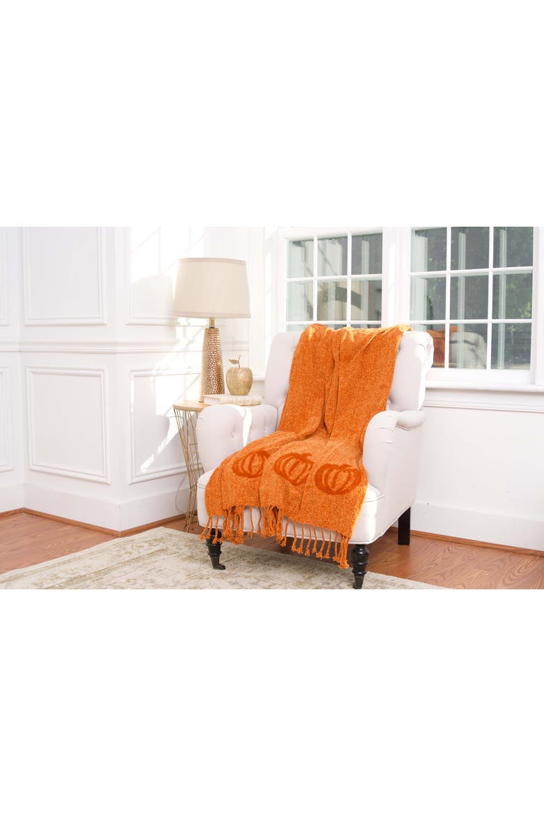 Lux Pumpkin Harvest with Fringes Cozy Fall Throw Blanket, Alternate, color, Orange