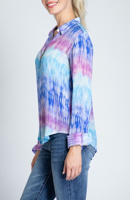 Apny Print Roll-up Sleeve Chiffon Button-up Shirt In Purple Multi