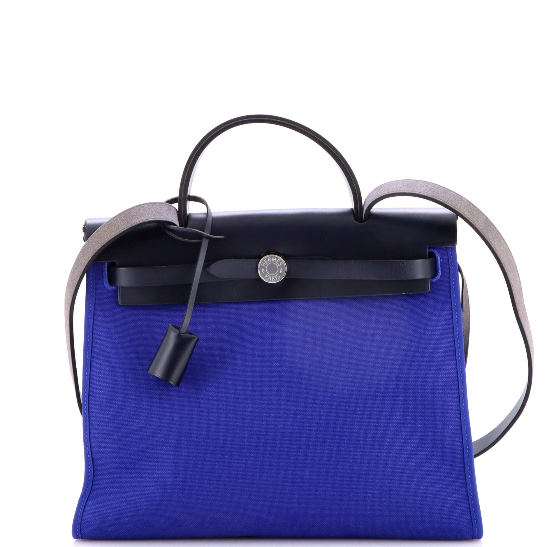 Pre-Owned Hermes Herbag Zip Leather and Toile 31, Main, color, Bleu Royal