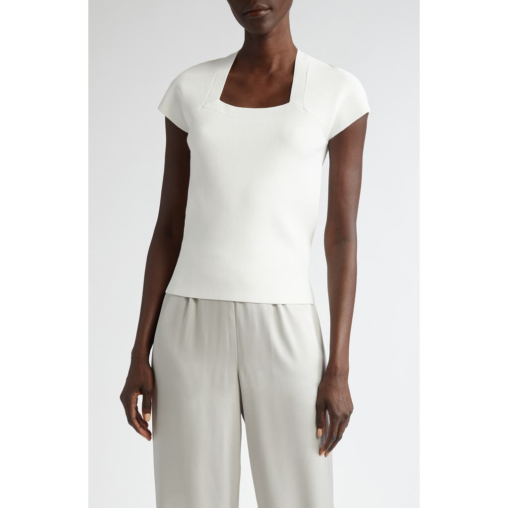 St. John Collection Interlock Knit Short Sleeve Sweater in Pearl