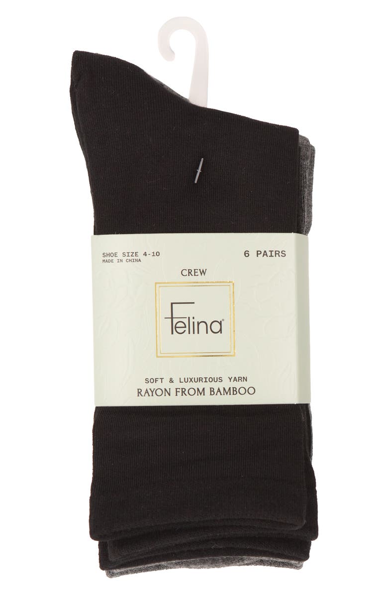 Felina Assorted 6-Pack Soft Crew Socks, Alternate, color, Black/ Grey/ White