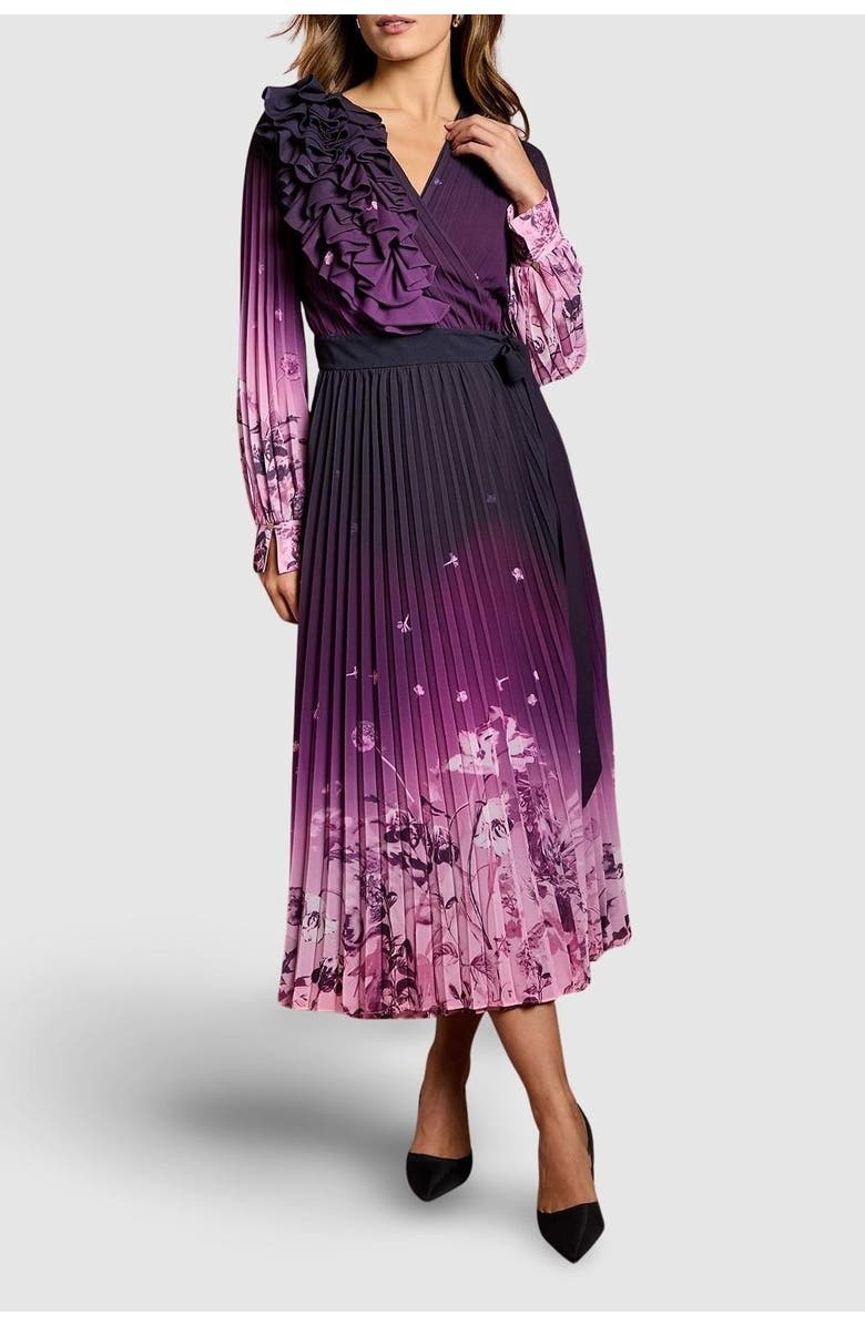 Coast Floral Corsage Wrap Georgette Dress, Alternate, color, Mauve