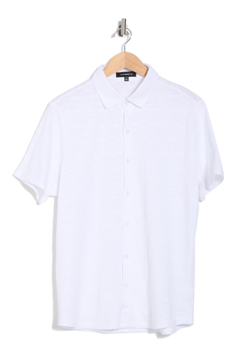 Forli Short Sleeve Cotton Knit Button-Up Shirt, Alternate, color, WHITE