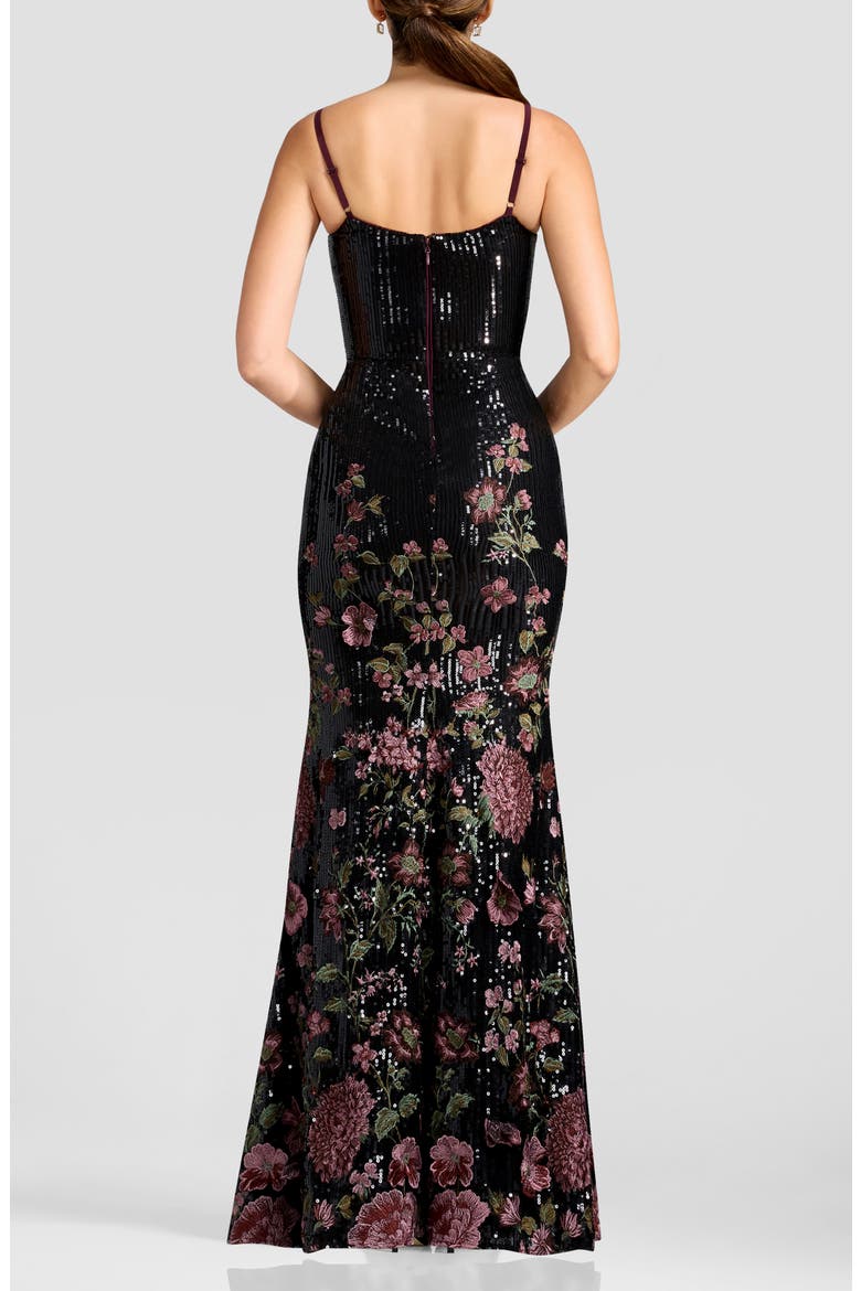 Giovanna Floral Embroidery Sequin Mermaid Gown, Alternate, color, BLACK MULTI