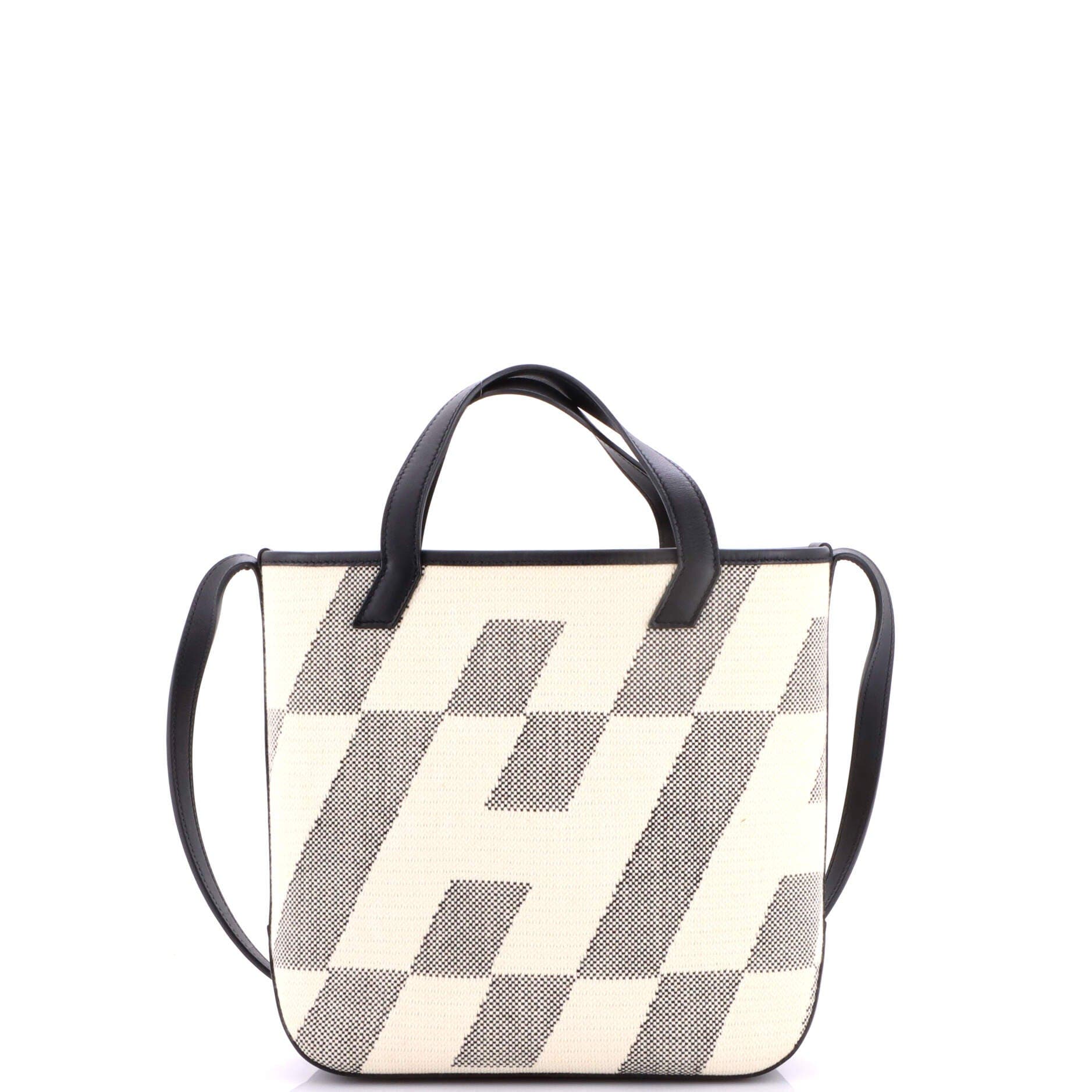 Cabas H en Biais Tote Canvas with Leather 27, Alternate, color, Noir