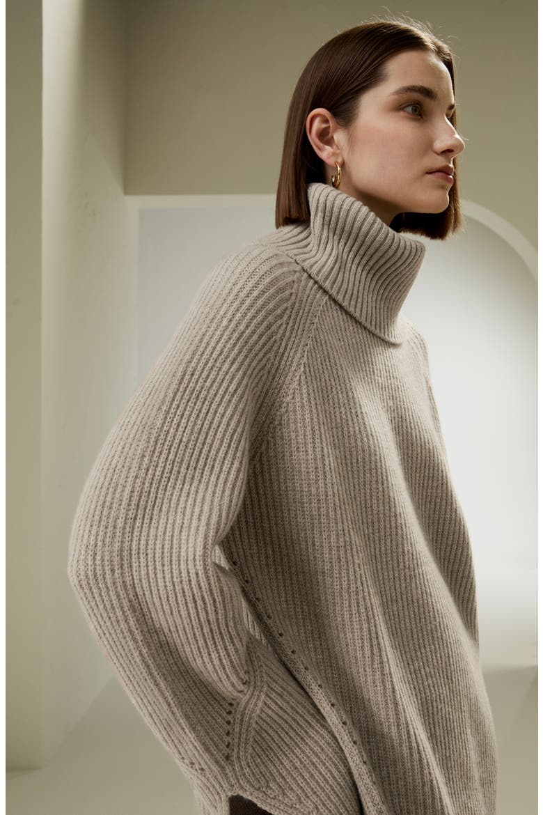 Women's Oversized Merino Wool Sweater with Slit Sleeves, Alternate, color, Brown