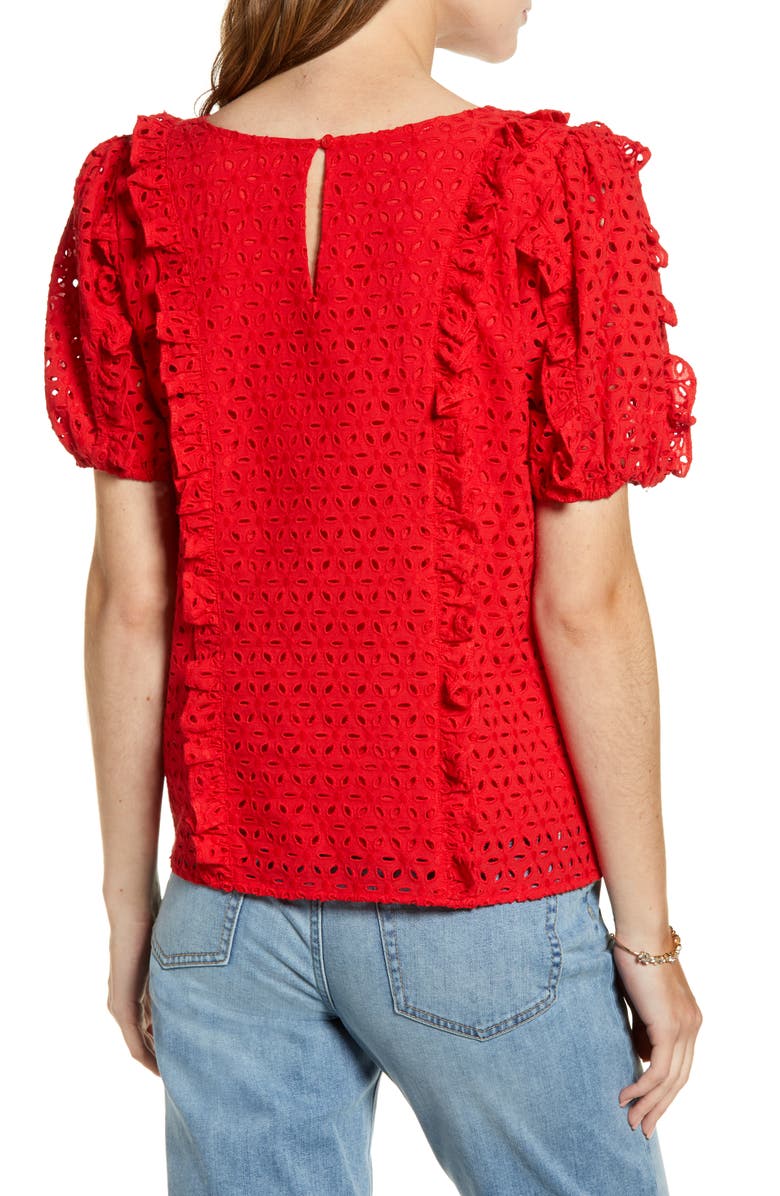 Rachel Parcell Ruffle Detail Cotton Eyelet Blouse, Alternate, color,