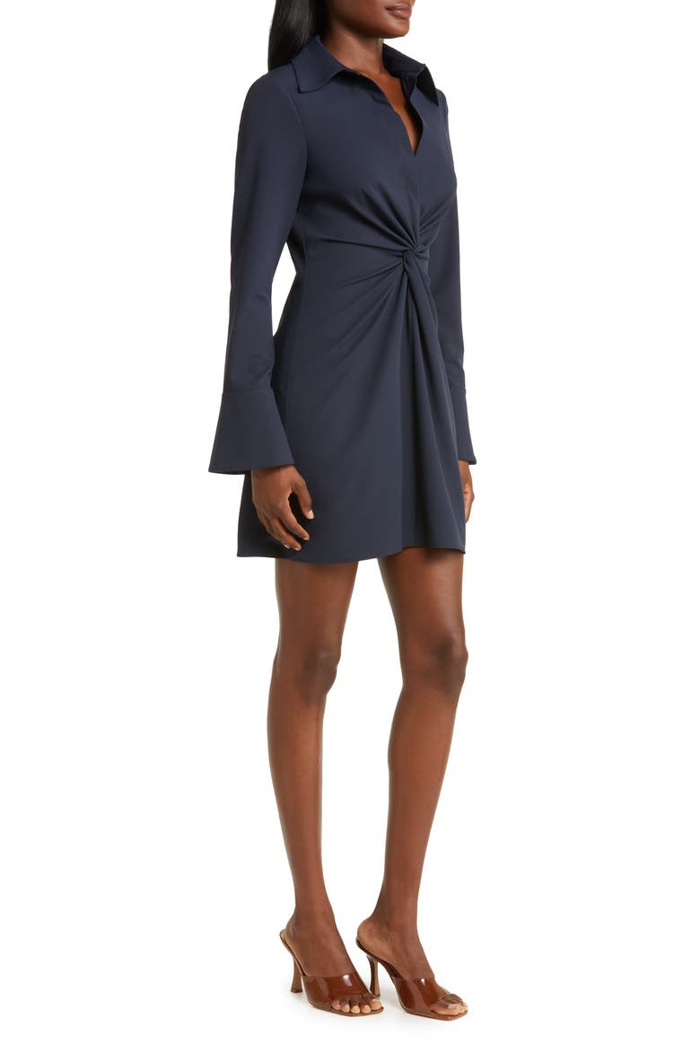 McKenna Front Twist Long Sleeve Mini Shirtdress, Alternate, color, NAVY