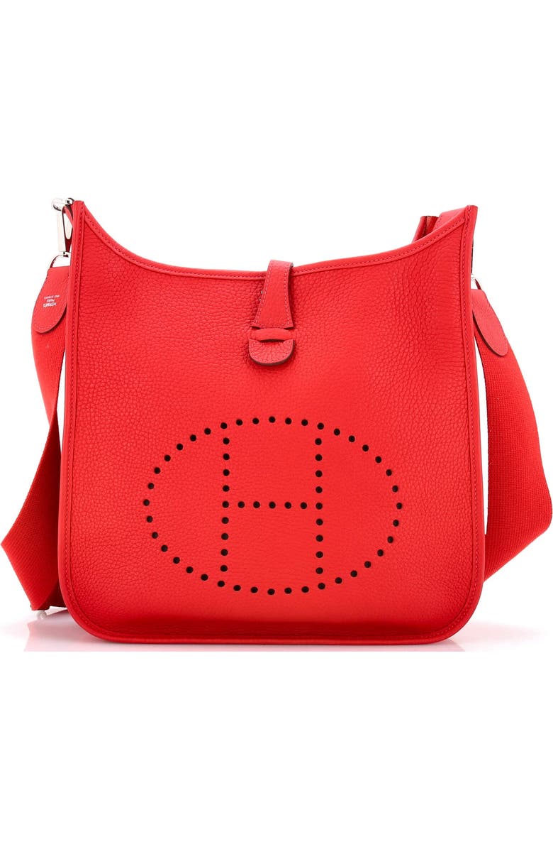 Pre-Owned Hermes Evelyne Bag Gen III Clemence PM, Main, color, Rouge Casaque