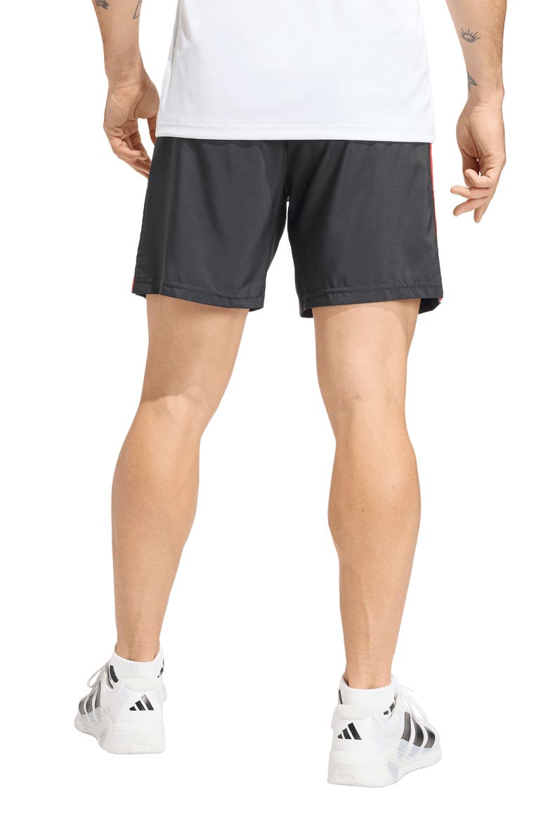 Workout Essentials Base 3-Stripe Shorts, Alternate, color, BLACK/DARK GREEN/WHITE/SCARLET