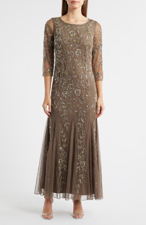 Floral Beaded Tulle Gown