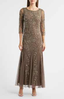 Floral Beaded Tulle Gown