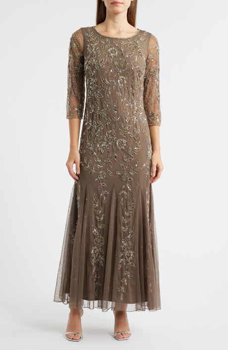 Floral Beaded Tulle Gown