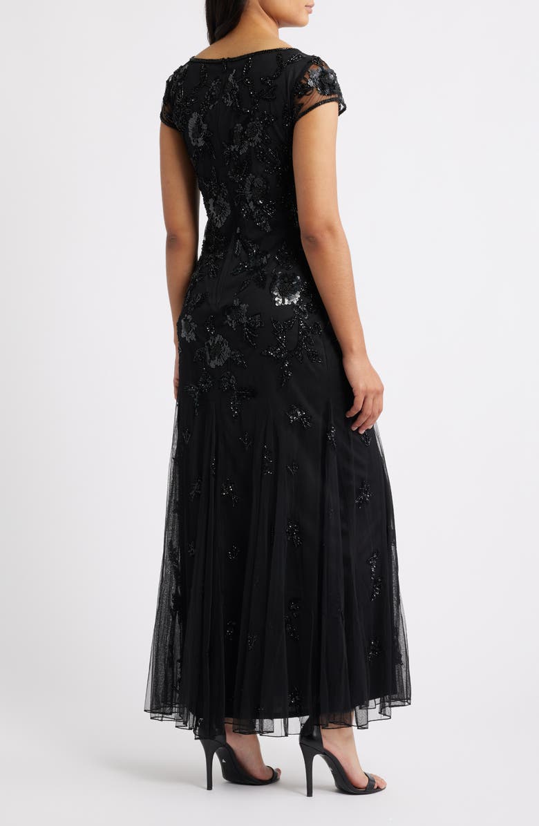 Pisarro Nights Embellished Illusion Sleeve Cocktail Dress, Alternate, color, Black