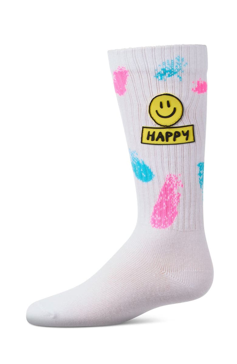 MeMoi Happy Face High Sock with Splatter Graphics, Main, color, Neon Blue