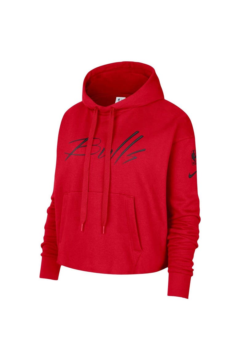 Women's Nike Red Chicago Bulls Split Flip Courtside Cropped Pullover Hoodie, Alternate, color, Red