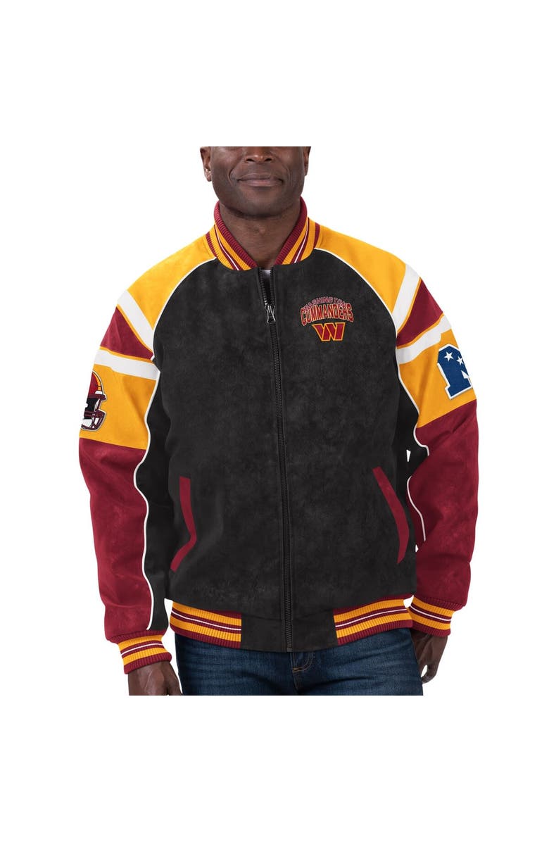 G-III SPORTS BY CARL BANKS Men's G-III Sports by Carl Banks  Black Washington Commanders Faux Suede Raglan Full-Zip Varsity Jacket, Alternate, color, 