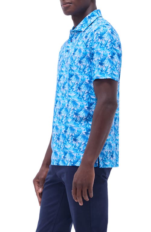 Bugatchi Hendrix Digital Leaf Print Pima Cotton Polo In Aqua