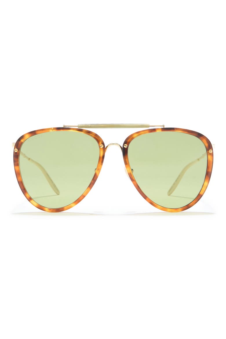58mm Brow Bar Aviator Sunglasses, Main, color, HAVANA