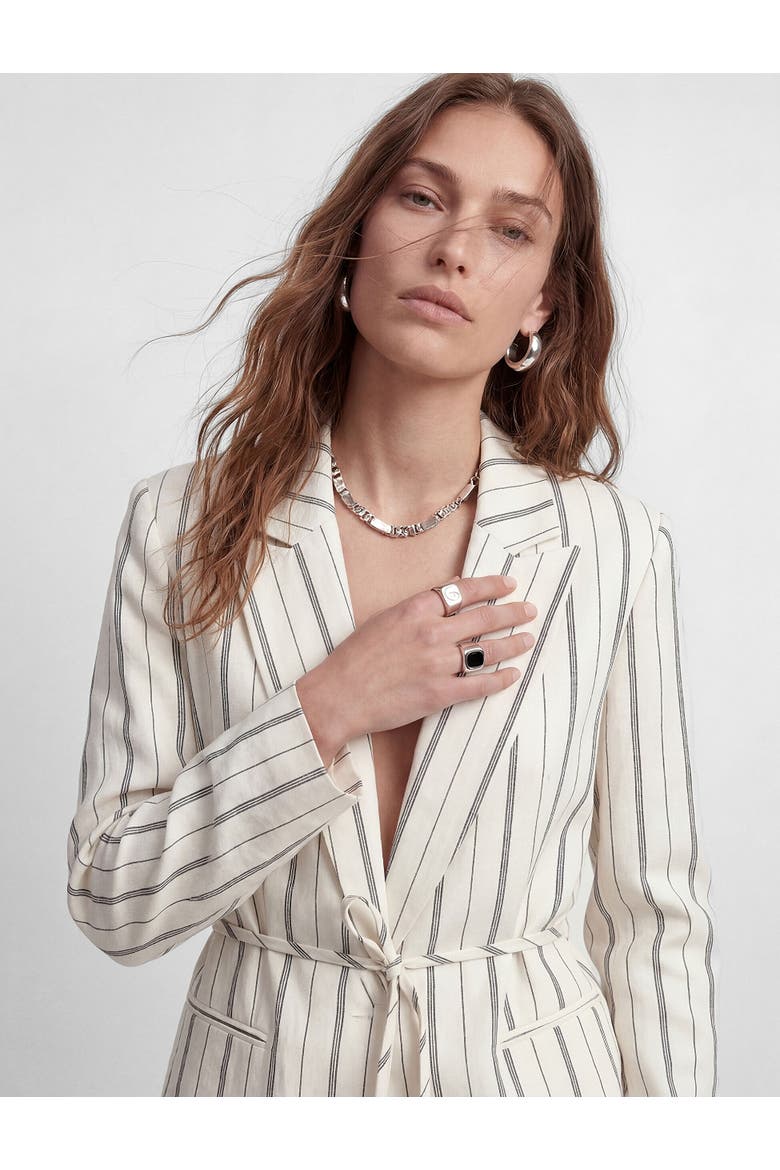 Striped Long Sleeve Belted Blazer, Main, color, WHITE STRIPE