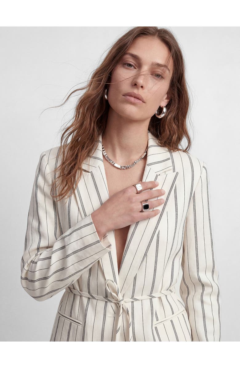 ZDNU 81041892 Striped Long Sleeve Belted Blazer, Main, color, White Stripe