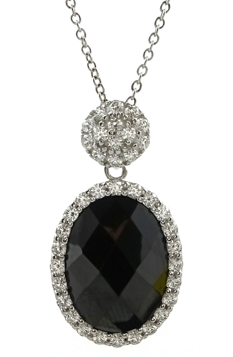 SAVVY CIE JEWELS Sterling Silver CZ Drop Necklace, Main, color, Black