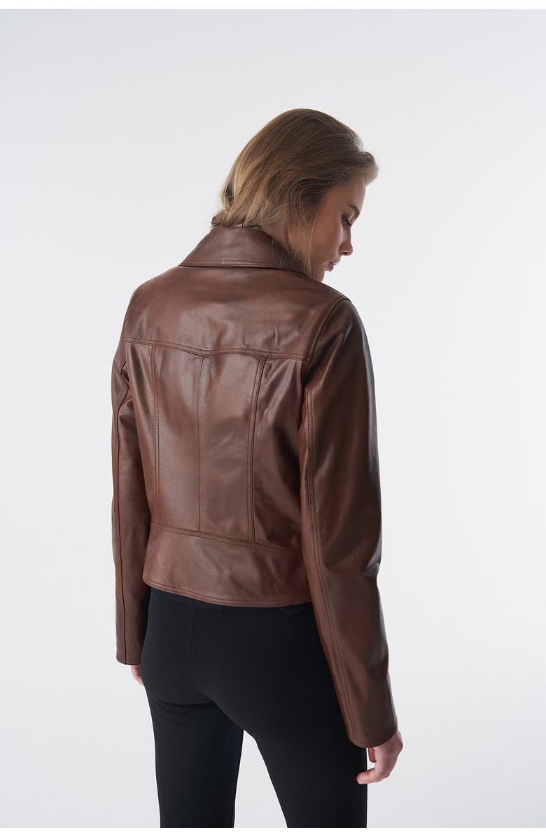 Furniq UK Delphine Patterned Leather Jacket, Alternate, color, Tan Brown