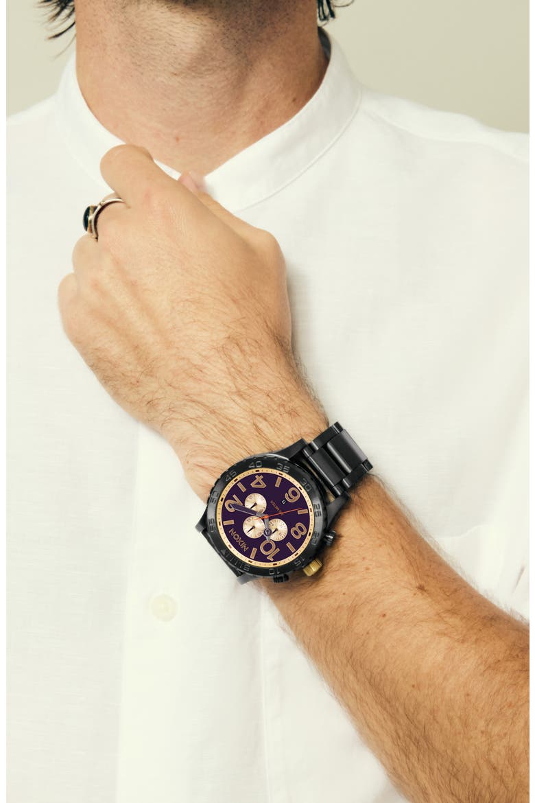 'The 51-30 Chrono' Watch, 51mm, Alternate, color, GUNMETAL / BLACKBERRY / GOLD