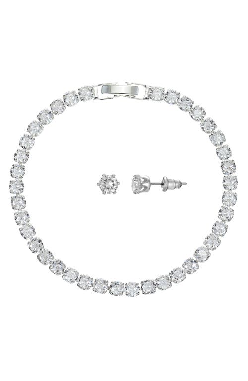 Danecraft Cubic Zirconia Tennis Bracelet & Stud Earrings Set In Silver