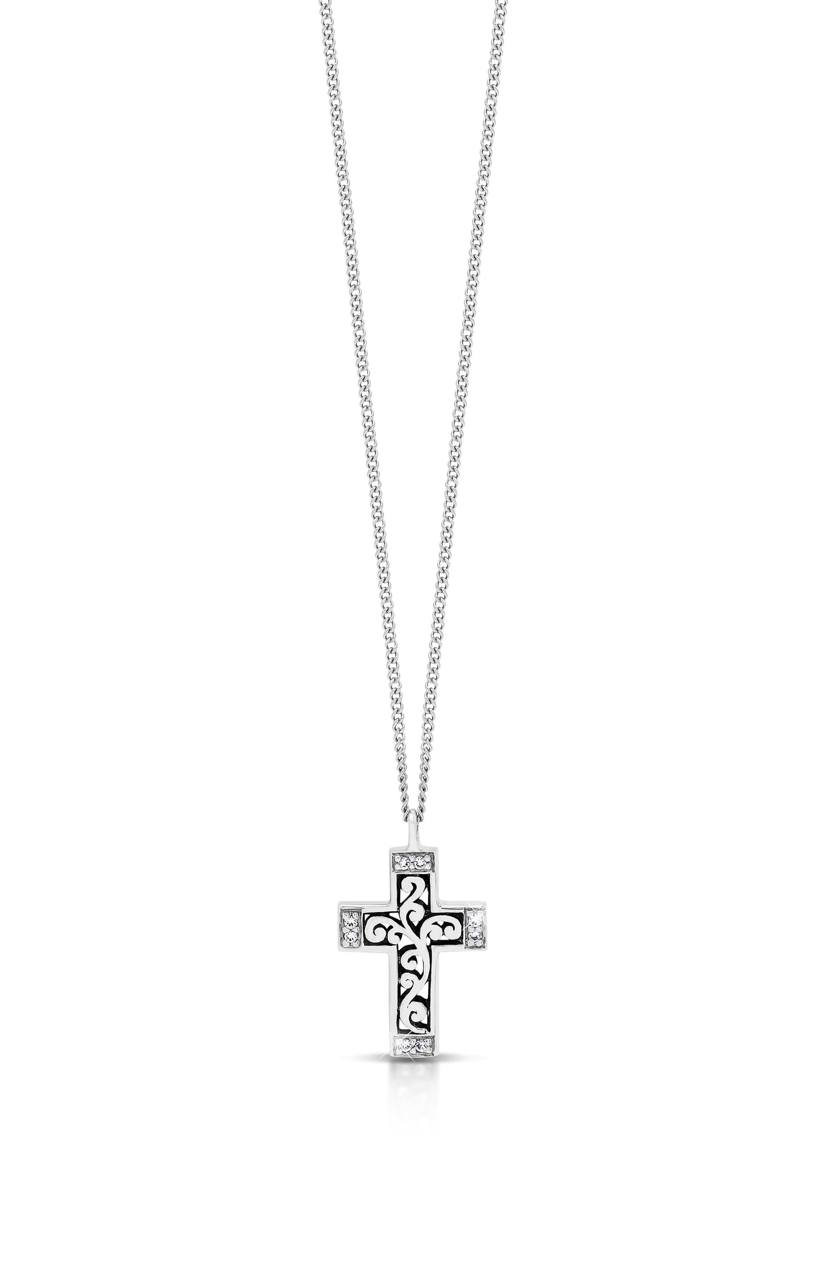 Lois Hill Sterling Silver Diamond Edge Cross Pendant Necklace - 0.04 ctw.