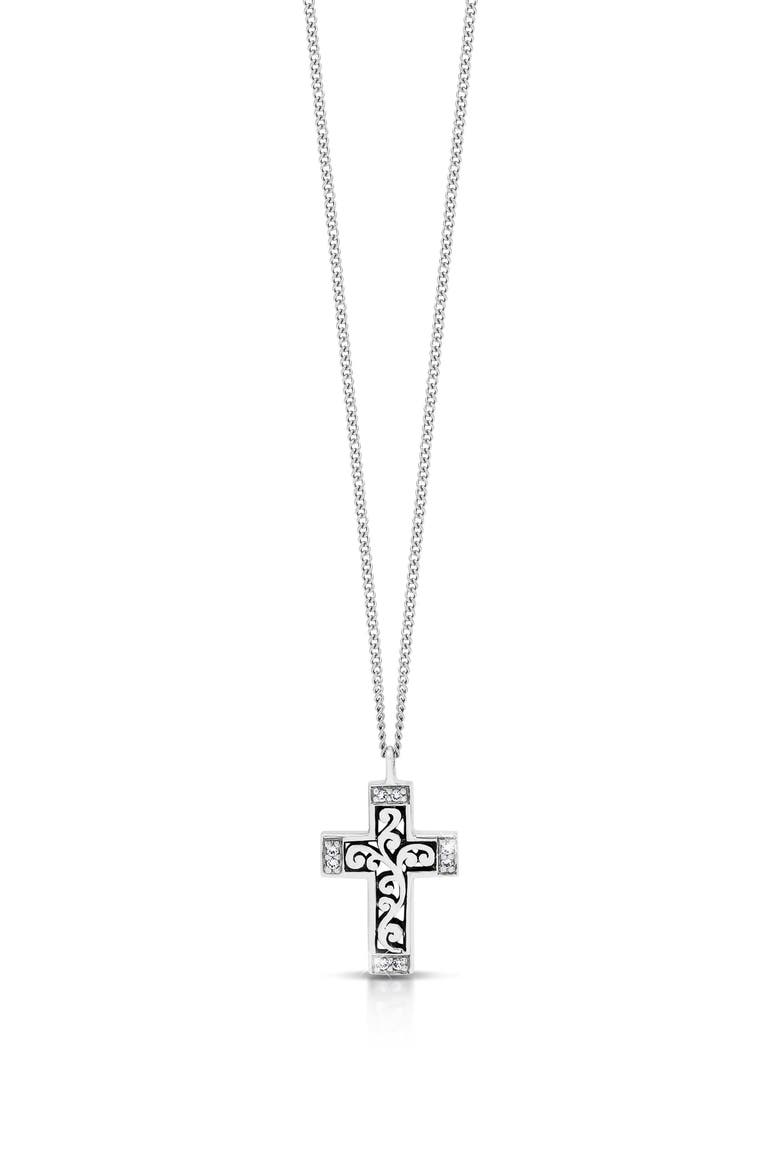 Sterling Silver Diamond Edge Cross Pendant Necklace - 0.04 ctw., Main, color, SILVER