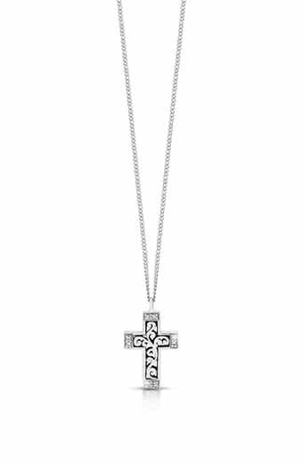 Lois Hill Sterling Silver Diamond Edge Cross Pendant Necklace - 0.04 ctw.