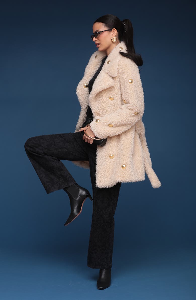 Avec Les Filles Stud Detail Faux Fur Coat, Alternate, color, Ivory-Gold Studded
